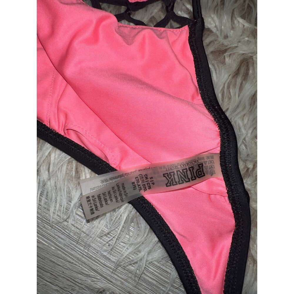 Pink black criss cross halter bikini top - Picture 8 of 10